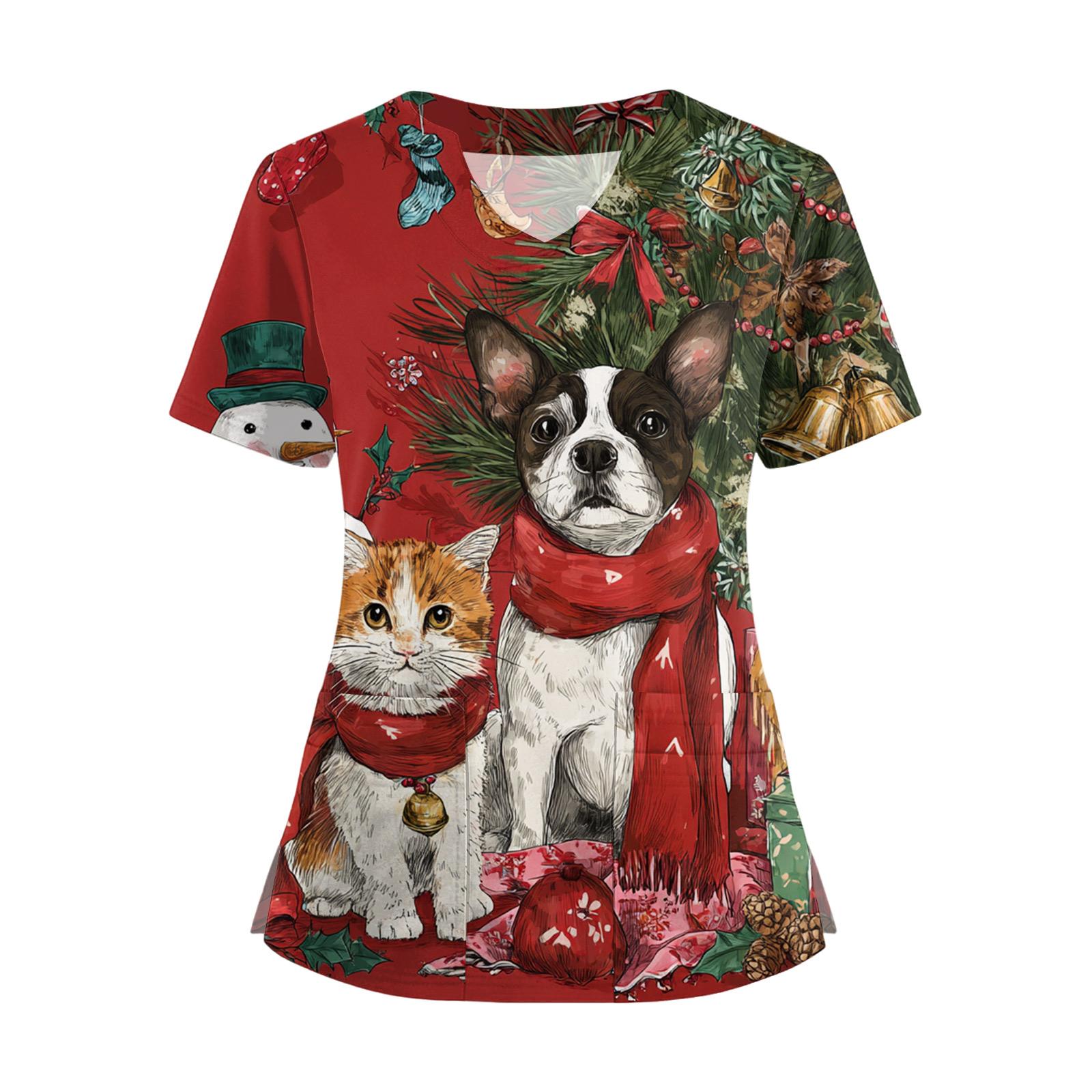 

Женская футболка с коротким рукавом, рождественским принтом, V-образным вырезом, на пуговицах сбоку и разрезом XXXXL