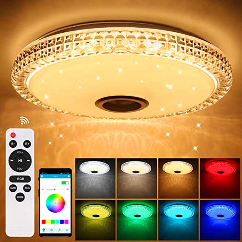 Smart LED Ceiling Light Dimmable RGB Bluetooth Remote Control Music Lamp Acrylic Ceiling Lamp Night Lamp for Family Decorative