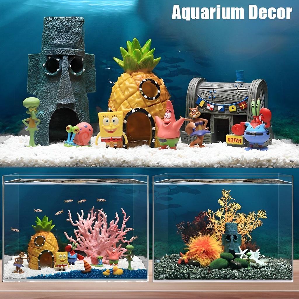 Dekoracja Akwarium Spongebob Dom Ananasowy Kreskówkowy Ornament Skalmar Zbiornik Ryby