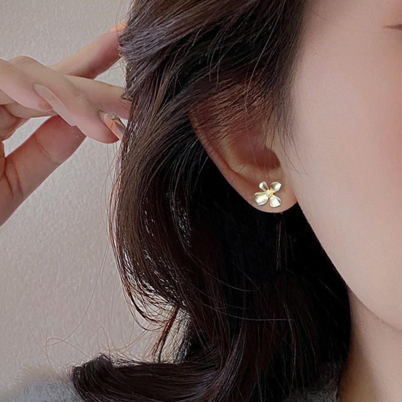 Gardenia Petal Stud Earrings: New Style Needle Design, Versatile & Stylish for Women