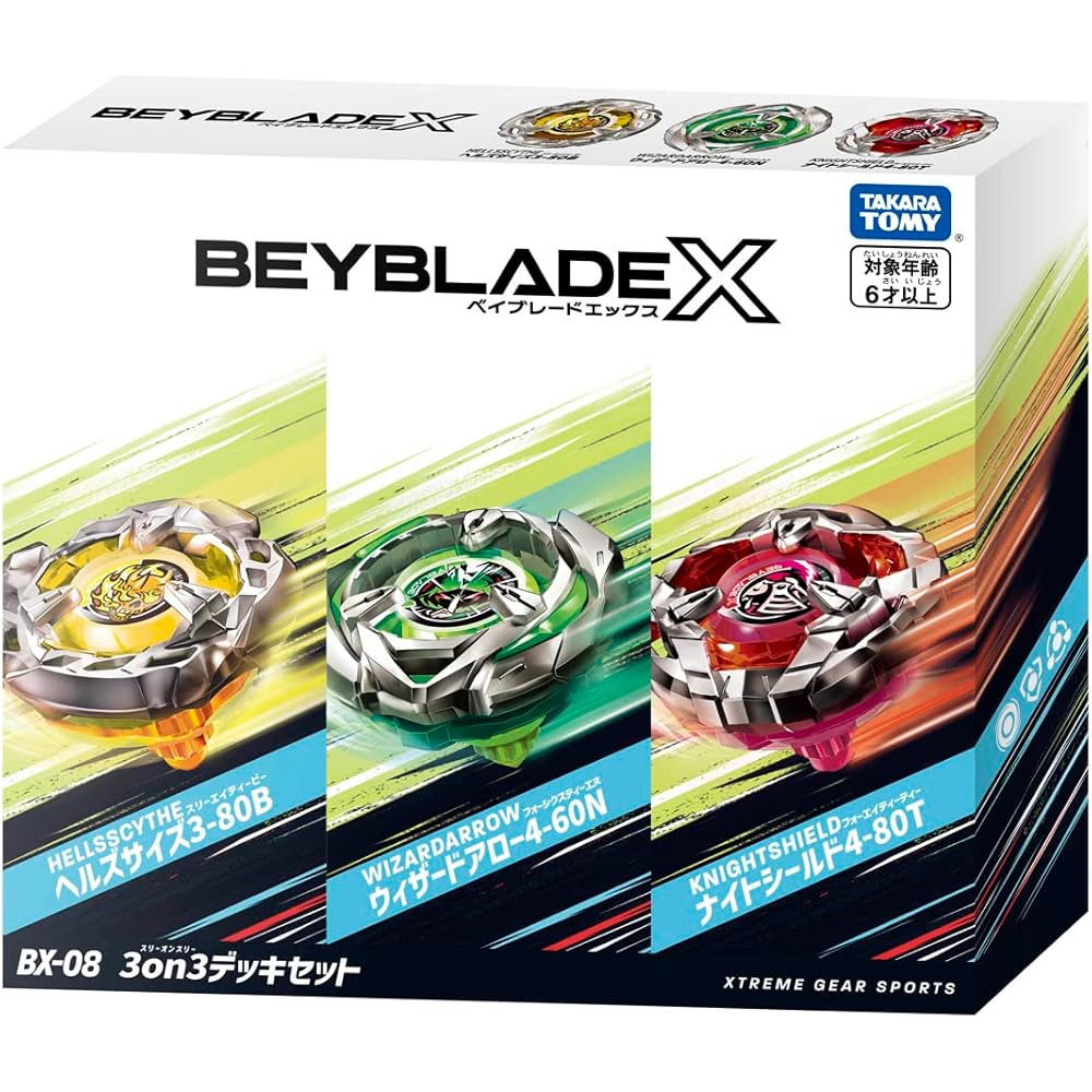 Takara Tomy Beyblade X BX-08 3-on-3 Deck Set with Battle Tops and Launchers