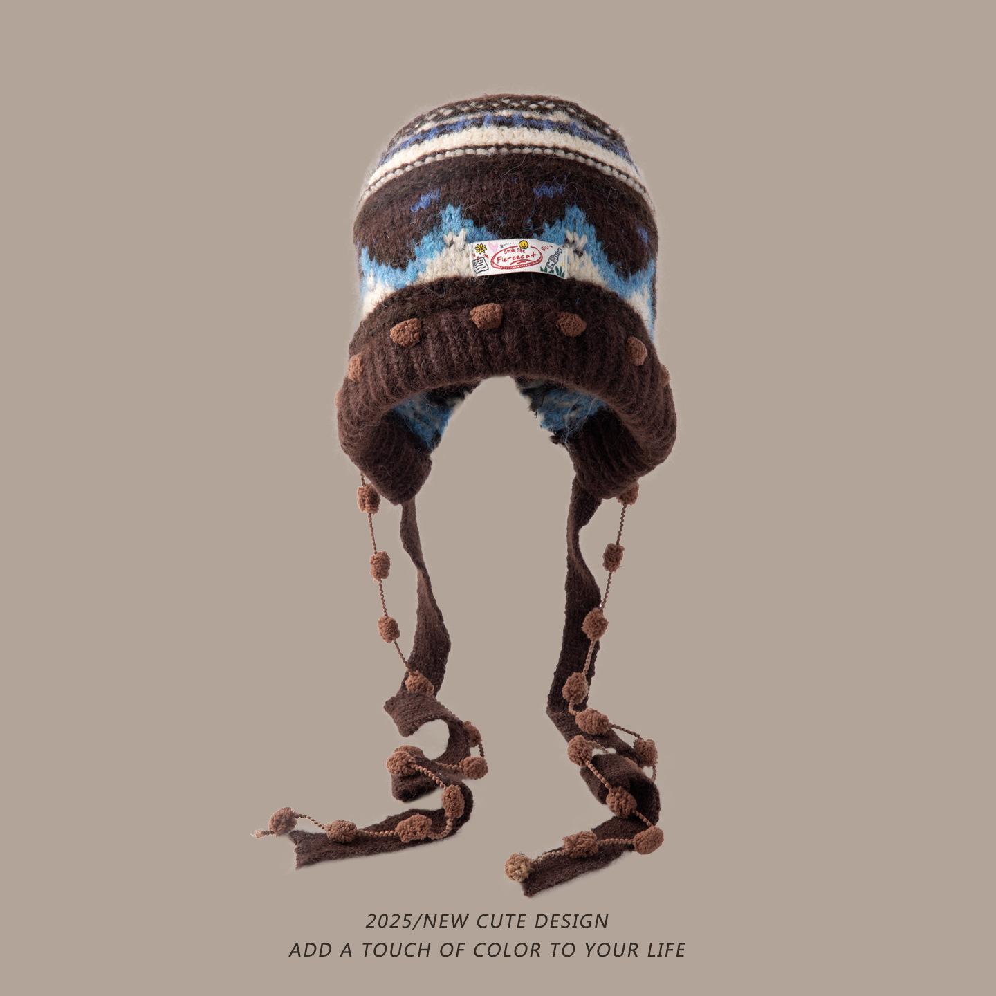 

Women s Retro Fair Isle Knit Wool Balaclava Hat - Warm & Thickened Ear Protection for Autumn/Winter