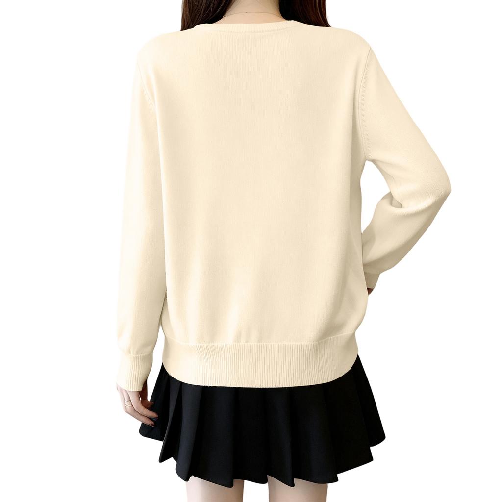 Women's Colorful Buttons Unique Design Dachshund Embroidered Round Neck Versatile Cardigan Knitted