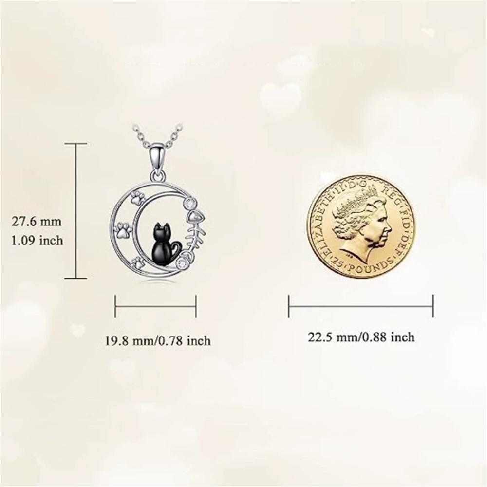 Charm Female Cat Moon Animal Pendant Necklace Vintage Silver Color Wedding  For Women