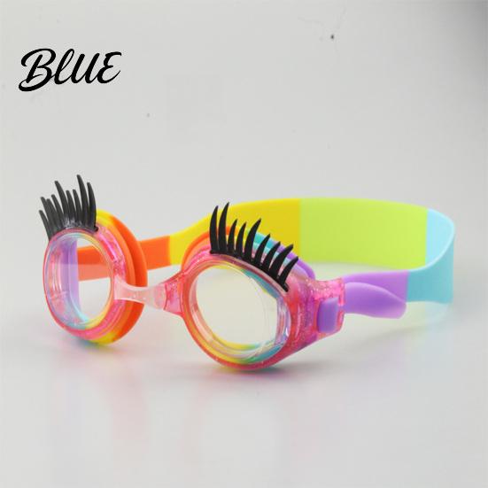 PC Lenses Goggles Kids Swim with Eyelashes Waterproof No Leakage Anti-Fog UV Adjustable Headband Protection Clear Lens Boys Girls Silicone Swimming