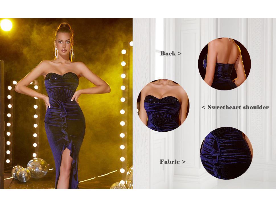 Women's Slimming Slit Evening Dress: Off-the-Shoulder, Ruffled Bandeau, Ruched Design