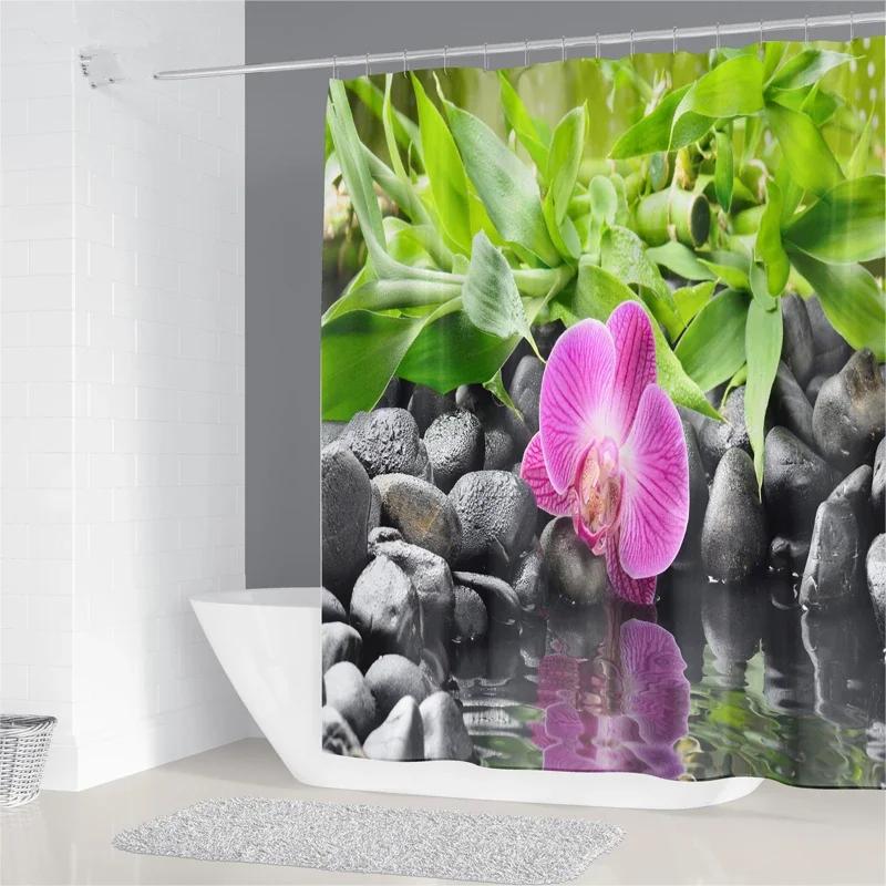 Pebble Printed Shower Curtain Mildew Washable Curtain with Hook Bathroom Decorative Curtain Rocks 3D Shower Curtains 240*180cm
