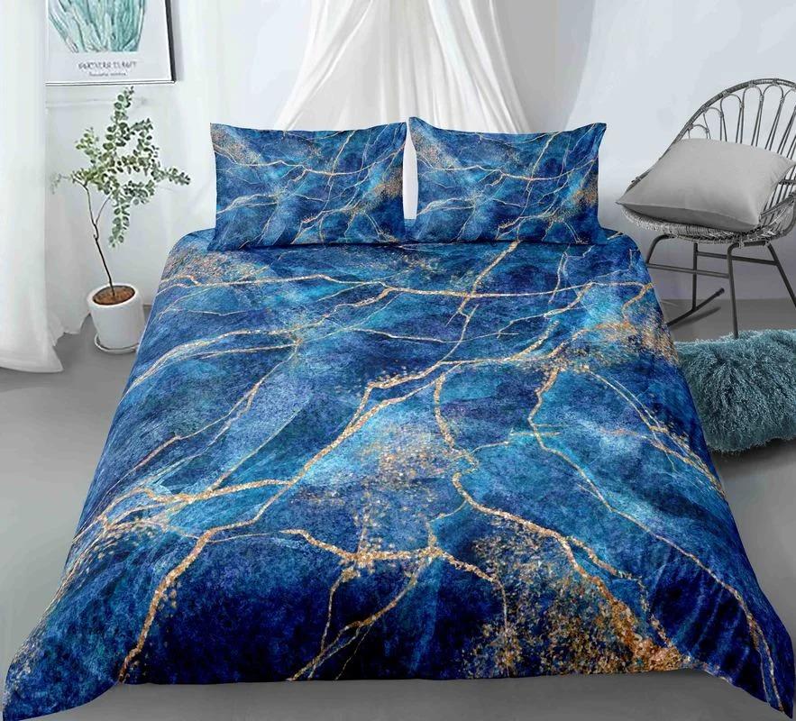 Chic Marble Duvet Cover Microfiber Mint Gold Glitter Turquoise Bedding Set Abstract Aqua Blue Quilt Cover Single Twin Full Size