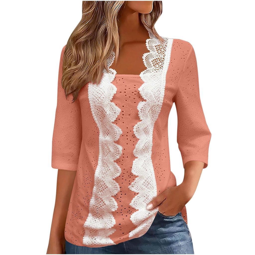 Women's Casual Fashion Lace Shirt Three-quarter Sleeve Top
