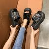 Fashion 8CM Thick Bottom Summer Bling Leather Slippers Women's Sandals 2024 Women Wedges High Platform Flat Shoes Woman Beach Flip Flops