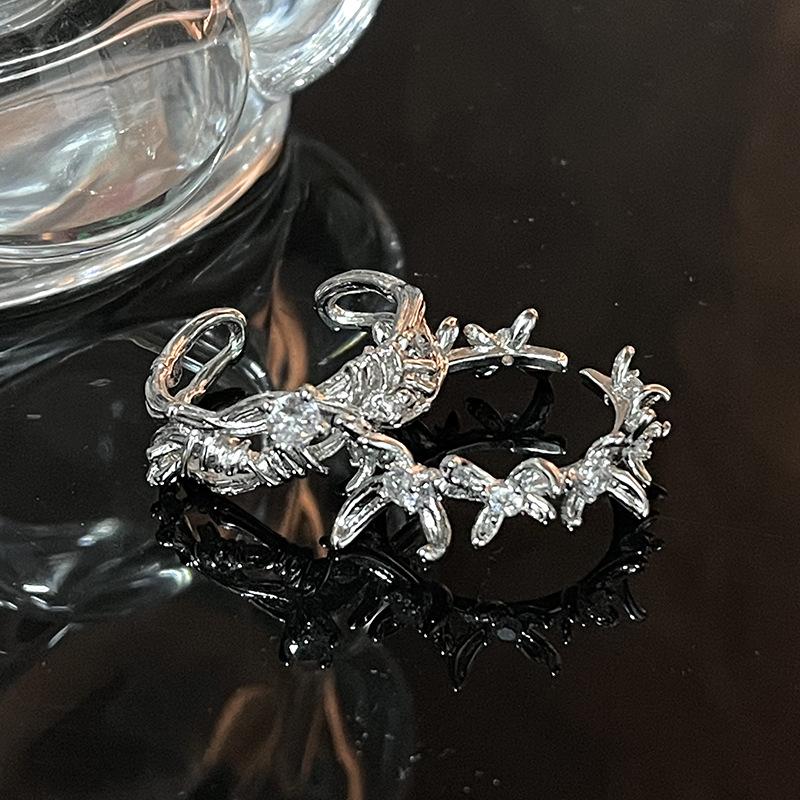 Irregular Diamond-Set Thorn Open Ring, Niche Design, Light Luxury, High-End Personality, Sweet And Cool Zircon Index Finger Ring, Female