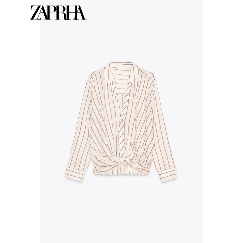 Zaprha 2025 New Arrival French Style Loose Plaid Bow Tie Stripes Long Sleeves V-neck Shirt Women's 5029082