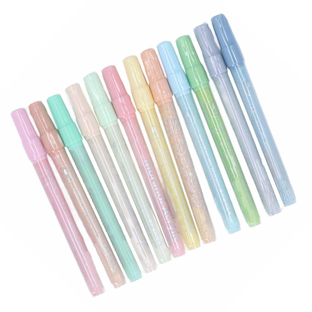 12 Colors Acrylic Paint Markers Soft Tone Safe Odorless Colorfast Paint Pens Set for Metal Plastic