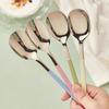 2Pcs 410 Stainless Steel Luxury 4 Color Handle Spoon For Family Dinner Tableware Restaurant Flatware Soup Ladle