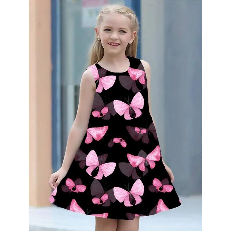Stylish Cute Comfortable Butterfly Print Children's Sleeveless Women's Clothing Dresses Girls