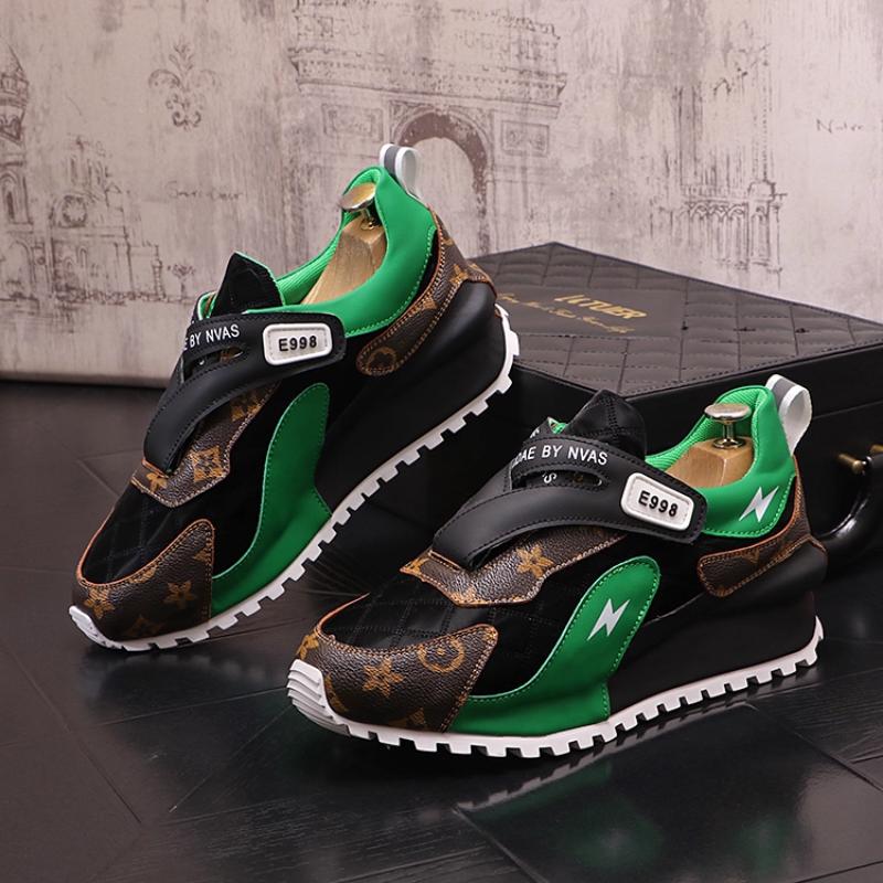 Vår Herr Mode Tryckta Casual Skor Rund Tå Färgmatchande Sneakers med Inbyggd Höjdökning Färgmatchande Skor
