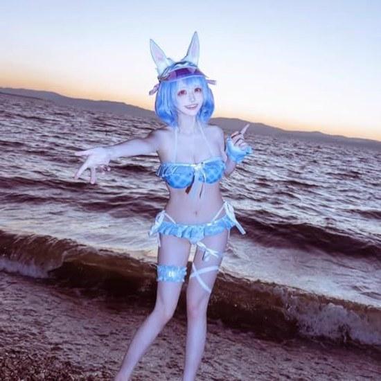 Milky Time Hololive Usada Pekora Cosplay VTuber Check Swimsuit Outfit (M)