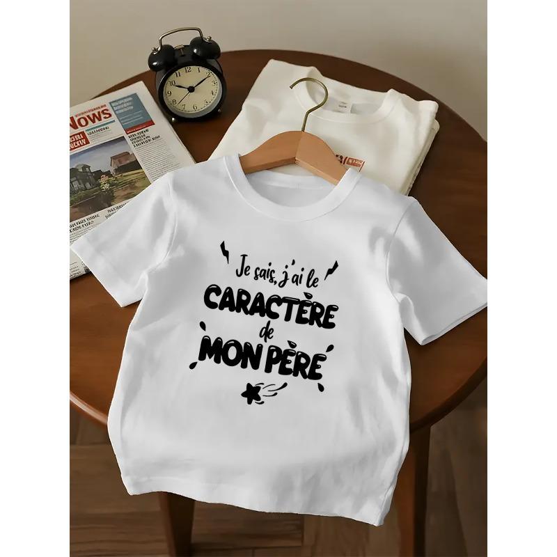 European sizes "Character of My Father" Print, Girls' Round Neck Short-Sleeve T-Shirt, Comfortable And Breathable, Suitable for Everyday Casual Wear