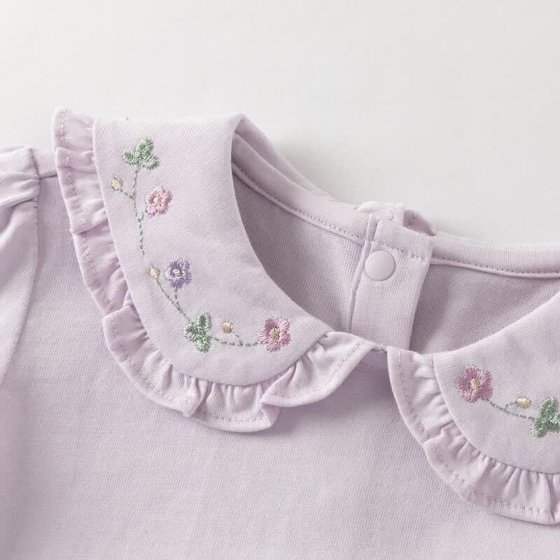 DAVE&BELLA Girls' Long Sleeve Embroidered Knit T-Shirt