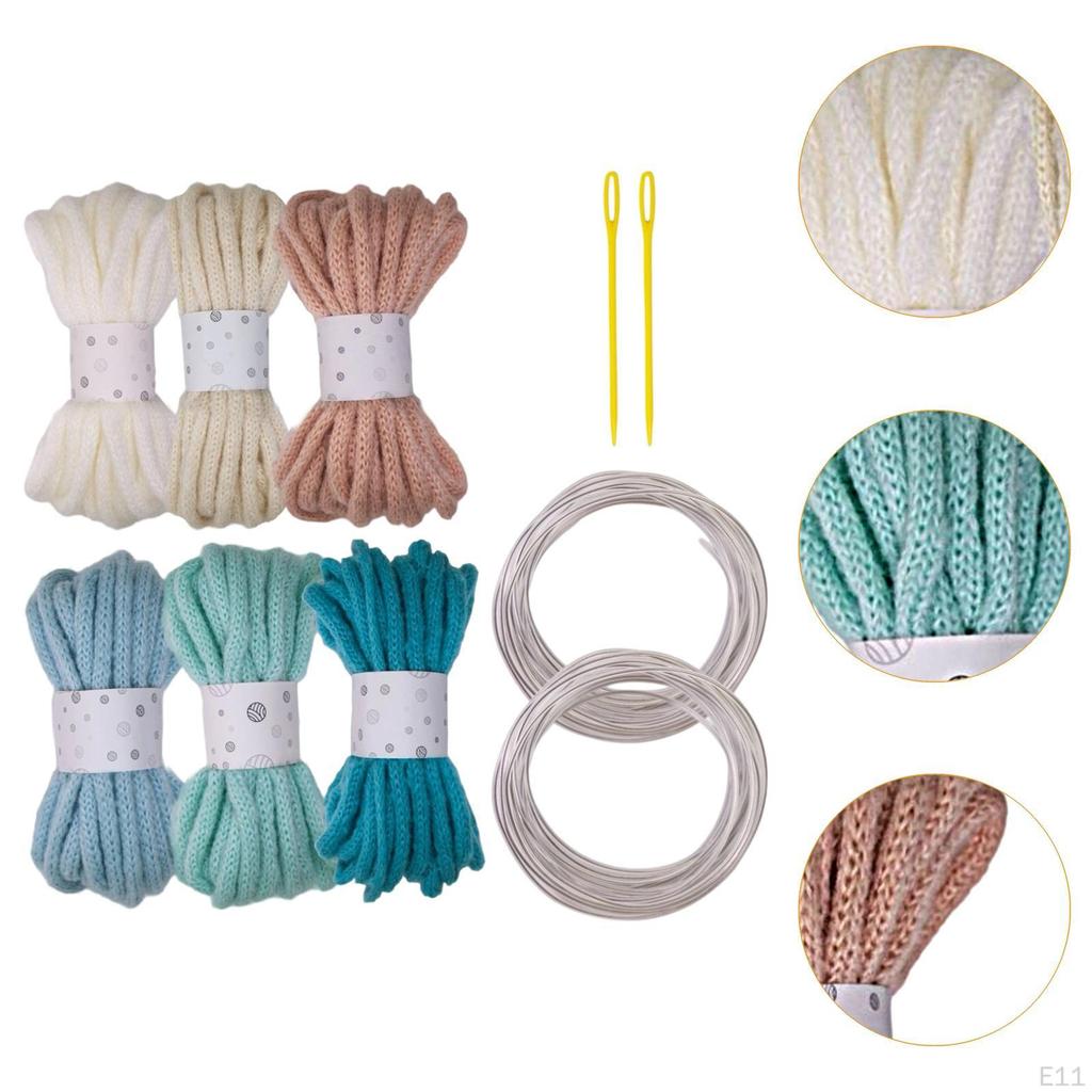 6 Pieces Knitted Yarn Bulky Yarns Crocheting Projects Elastic Arts with 2 Large Eye Neddle, Roll