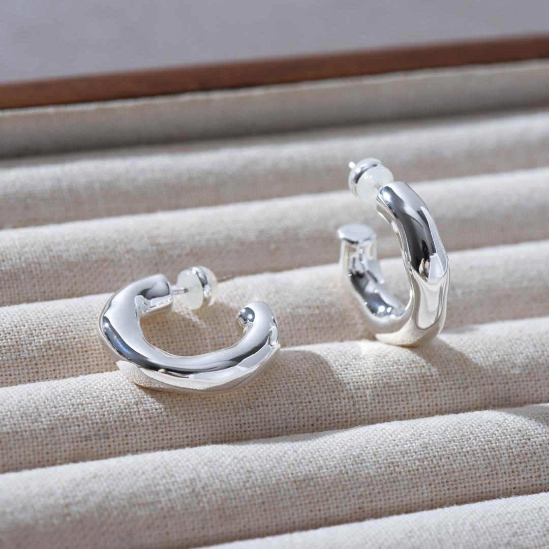 Irregular C-Shaped Retro Metal Earrings with S925 Silver Needle