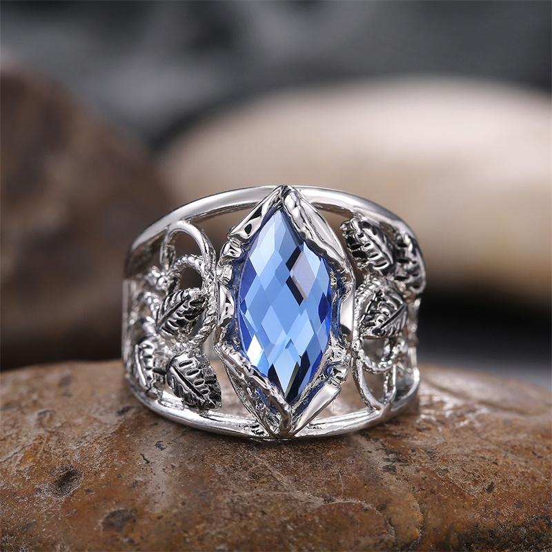 

CAOSHI Hollow Out Leaf Shaped Design Retro Finger Rings Copper Color Luxury Dancing Party Women Zircon with Blue Cubic Zirconia 6