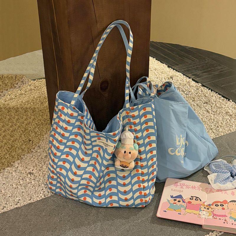 

Korean Series Lazy Canvas Bag Large Capacity Commuter Work out Blue Shoulder Tote Bag Women 2025 New Blue [without ornaments]]