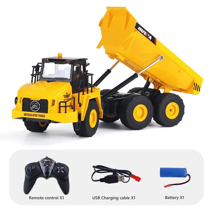 2.4G Huina 1553 Rc Dump Truck 9Ch Alloy 1/16 Excavator Light Sound Remote Control Unloading Truck Kids Toy Sets Christmas Gifts