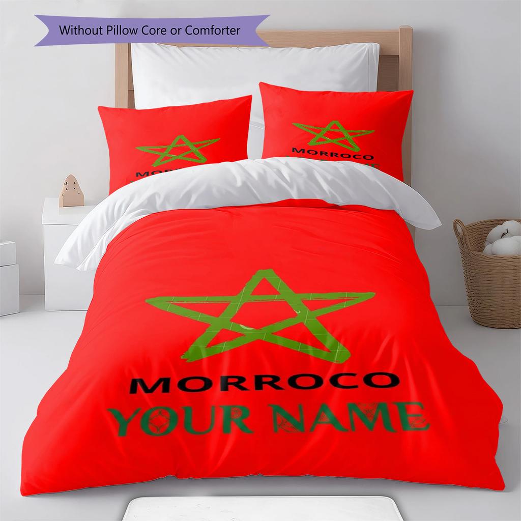Moroccan Football Crest Custom Name Pattern Bedding Quilt Set Quilt Cover Pillowcase Home Birthday Gift(1 * Duvet Cover + 2 * Pillowcase, Without Core