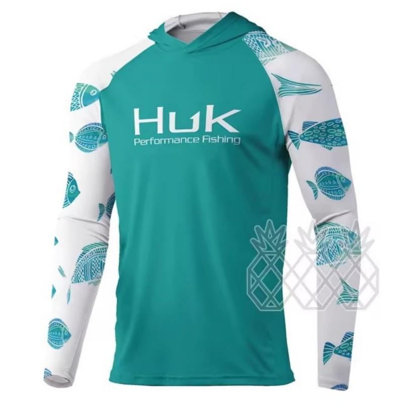 HUK Long-sleeved Fishing Clothes UPF+50 Sunscreen Breathable Outdoor Sports Men's Sweat-absorbing Hooded T-shirt