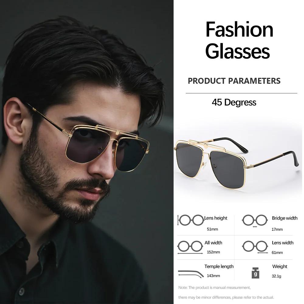 New In Retro Sunglasses For Men Double Beam Metal Glasses Square Frame Workplace Light Luxury Accessories Men'S Glasses