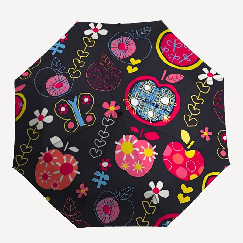 

1pc Apple Garden Automatic Open/Close Leisure Umbrella with Windproof, Functional Design, 8-Rib Sturdy Canopy
