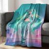Hatsune Miku Pastel Chibi Print Flannel Throw Blanket Bedroom Decor Cute Anime Nap Blanket Air Conditioner Throw Sofa Throw Cove