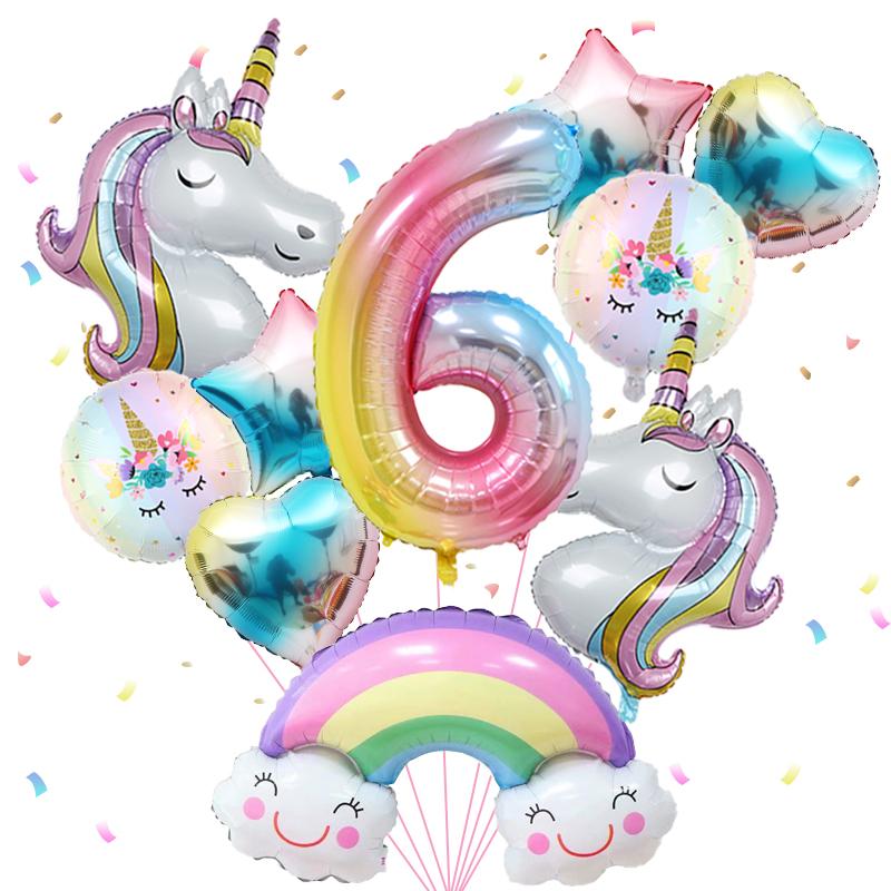 1 sada Balónky na párty Duha Jednorožec 40 palců Digitální fóliové balónky v gradientních barvách pro dětskou narozeninovou oslavu Baby Shower Dekorace