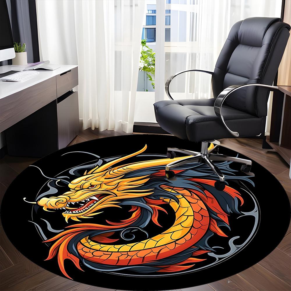1pc Dragon YinYang Office Round Area Rug, Under Office Chairs Bedroom Living Room Home Decor, Room Deco, Available in Various Sizes