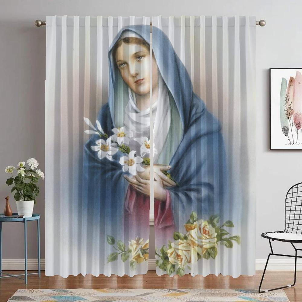 

Kitchen Curtains Child Room Christian Virgin Mary Partition Curtains for Bedroom Blackout Curtain Halloween Decoration Shades W50xH70cmx2pcs-CL