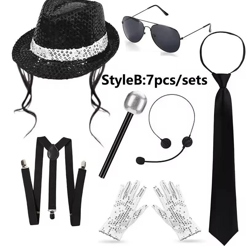 70. 80. léta Superhvězdy Michael Jackson Cosplay Rekvizita MJ Klobouk s Parukou Rukavice Brýle Sada Kostým pro Fanoušky Výkon Tanec Dárky