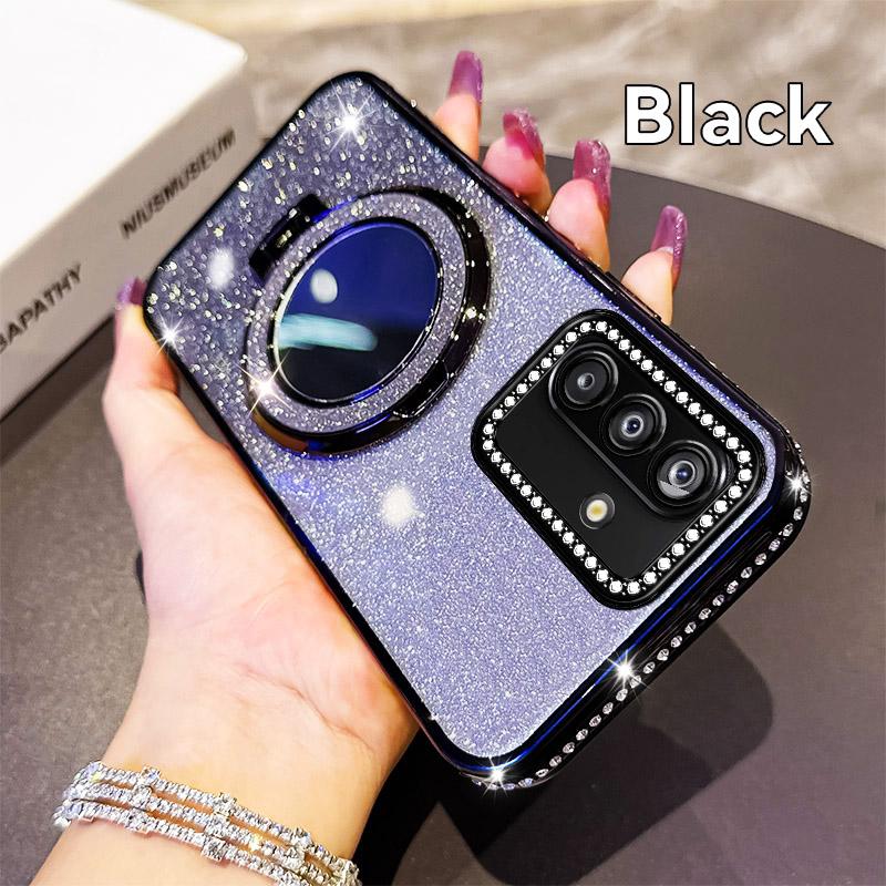 Diamond Glitter Magsafe Mirror Magnetic Holder Bracket Case For Huawei Pura 70 Pura70 Ultra P60 P50 Mate 70 60 50 40 Pro Cover
