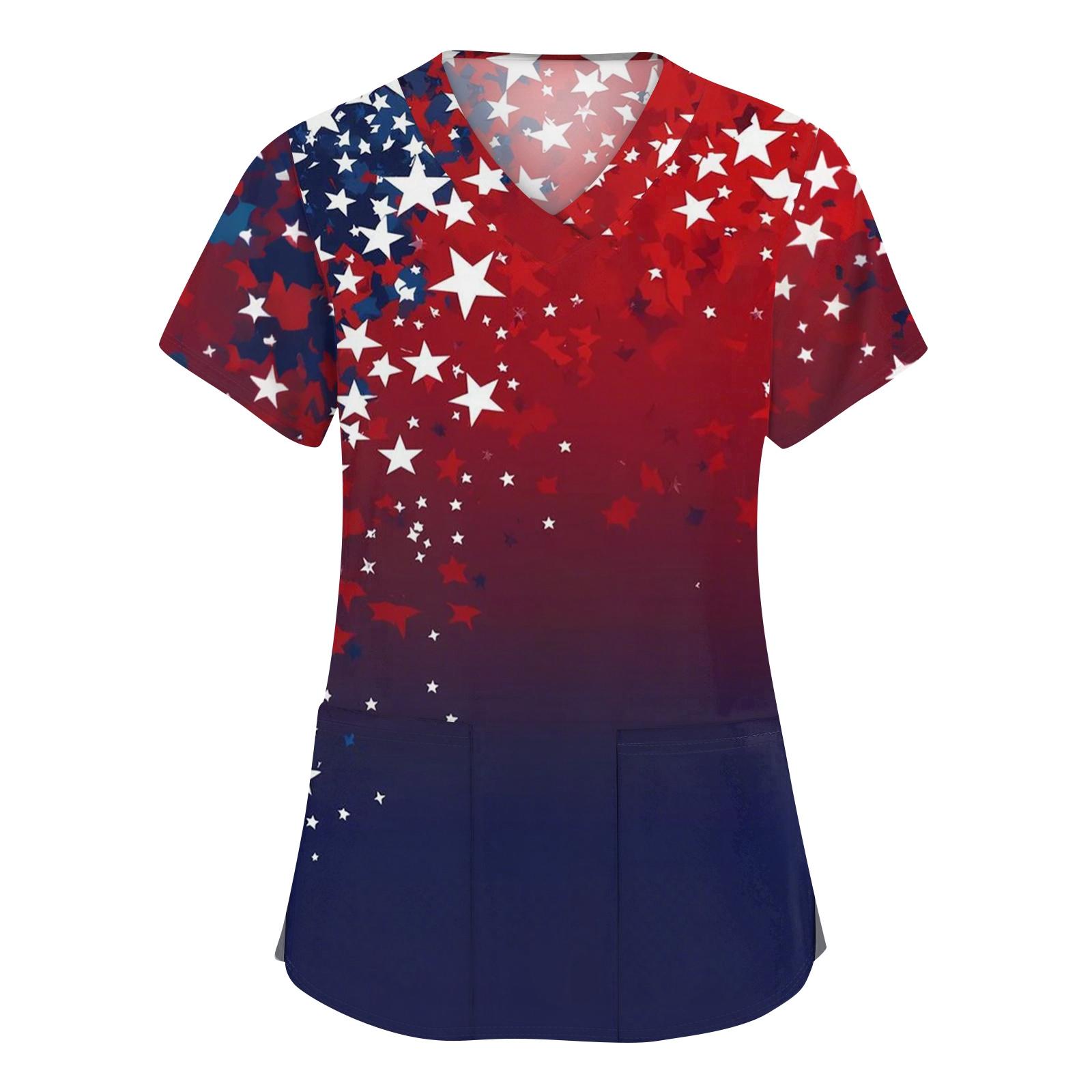 

Женская мода с v-образным вырезом, короткими рукавами и карманами, топы с принтом S