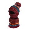 3 in 1 Winter Knitted Beanie Hat Face Cover Scarf Set Warm Fleece Lining  with Pompom for Women Girls