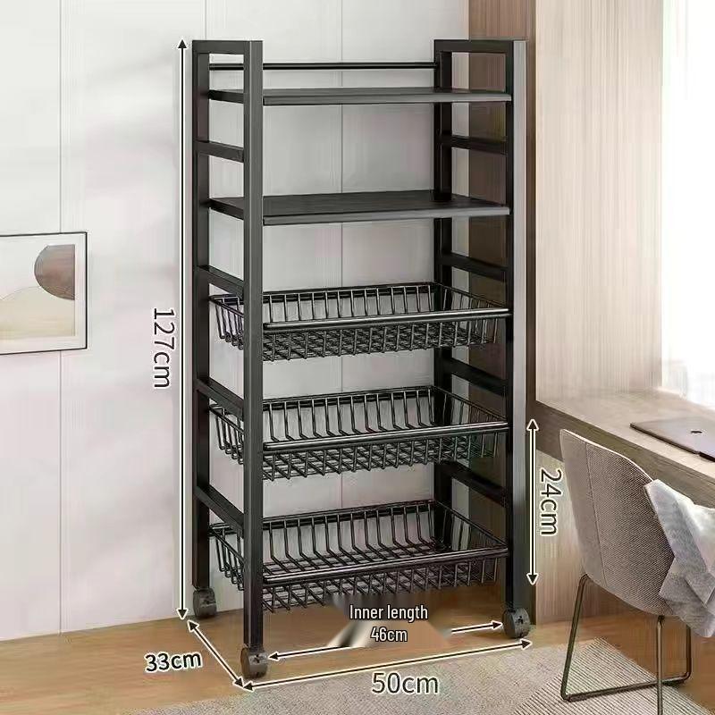 Multi-Layer Kitchen Rack: Extra Thick Microwave, Fruit & Veggie Storage with Wire Baskets & Rollers