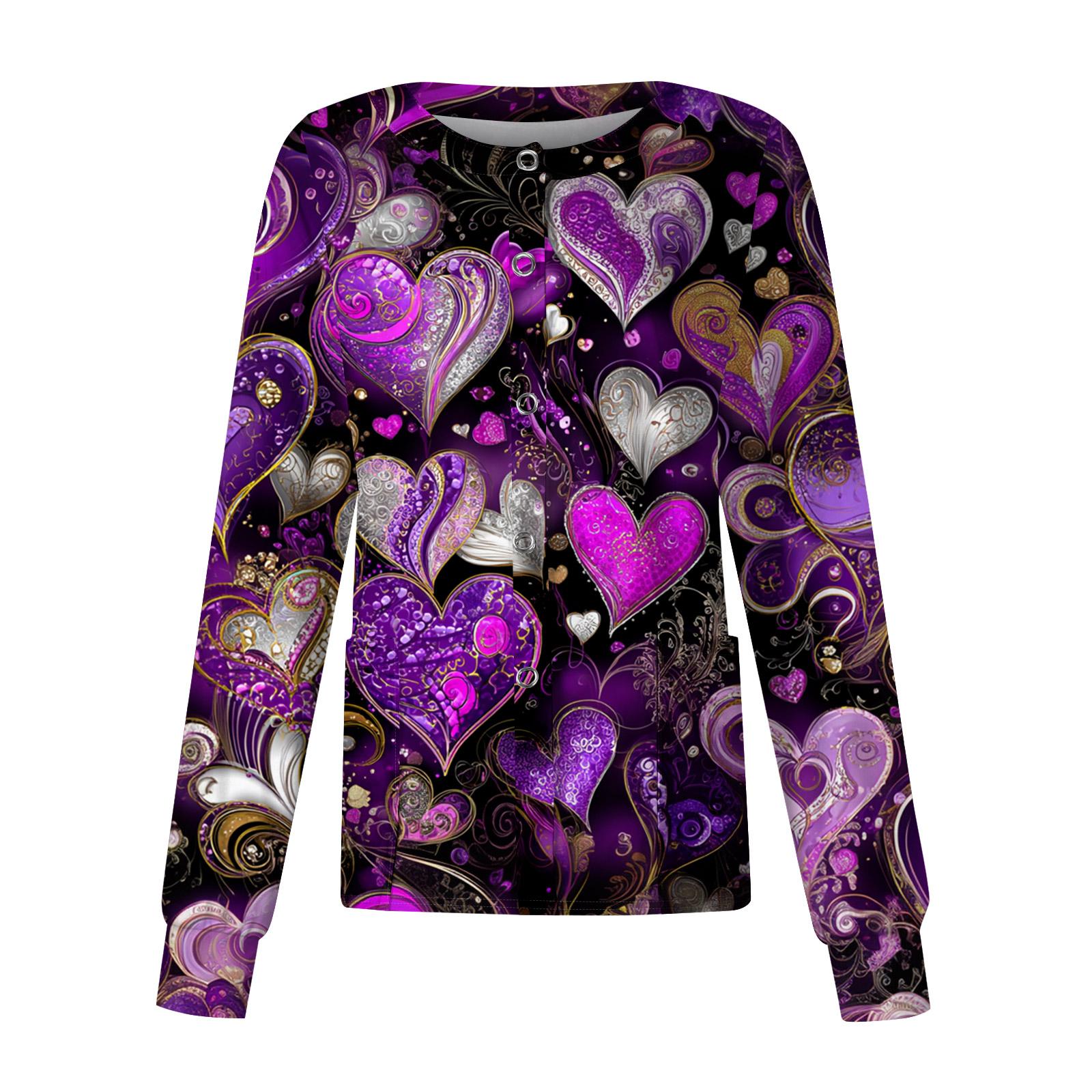 

Women s Casual Long Sleeve Single Breasted Printed Dry- Top XL фиолетовый