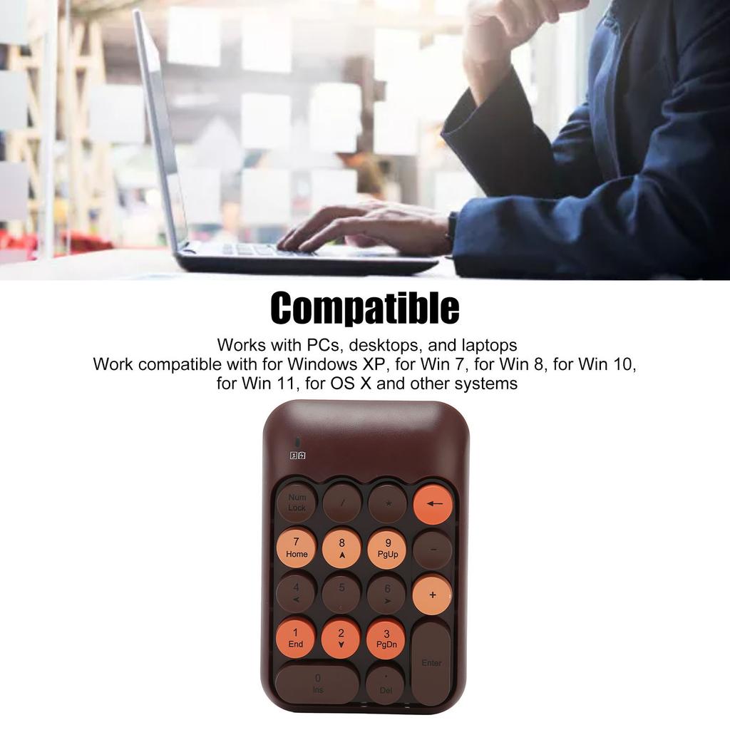 Number Keyboard Silent 2.4GHz Wireless Numeric Keypad Round Keycaps Multifunction for Windows  for OS X for Office for Win 8