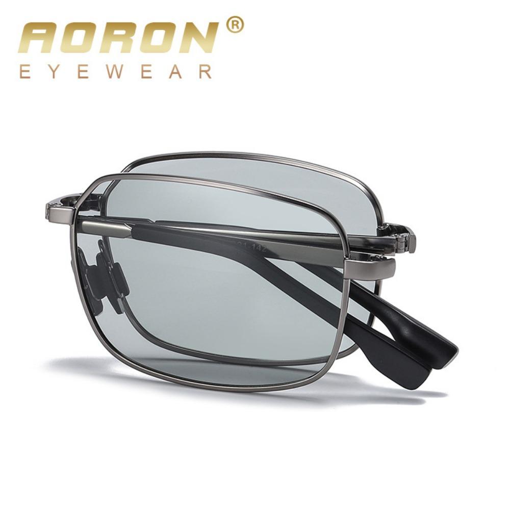 aoron Men's Metal Polarized Light Color-changing Folding Sunglasses Fashion Sunglasses Square Night Vision Glasses