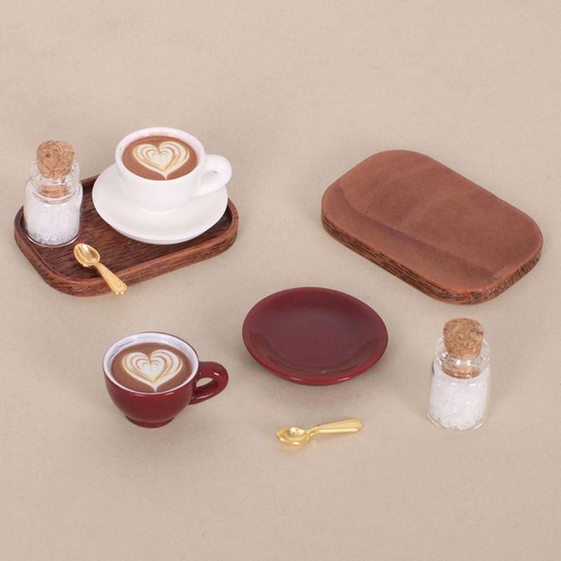 Miniature English Afternoon Coffee Cup Accessories Pretend Play Dollhouses Furniture 3 Set