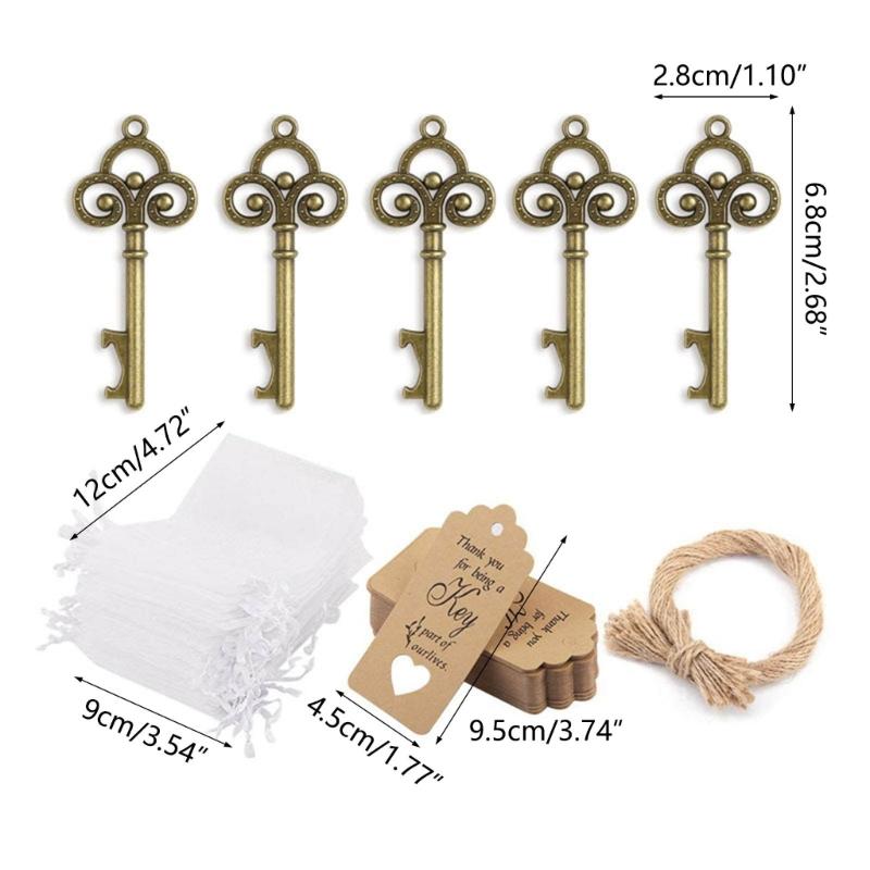 Set da 50 Pezzi Regalo Matrimonio Apribottiglie Chiave Vintage Scatoline Portaconfetti Biglietto di Ringraziamento per gli Ospiti Decorazione Festa di Matrimonio Artigianato Fai da Te