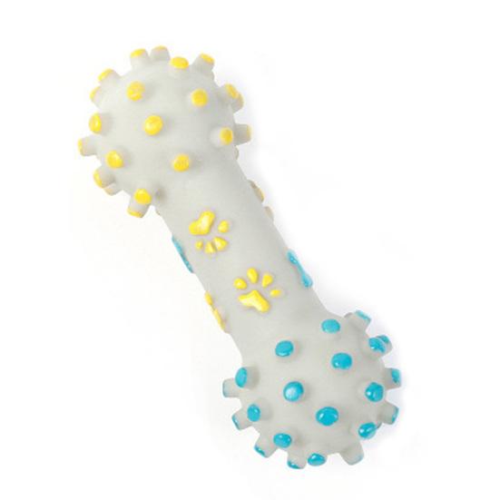

Squeaky Dog Toy Rubber Textured Barbell Bone Ball Dog Chew Toy Teeth Cleaning Toy for Aggressive Chewers Interactive Fetch Play A