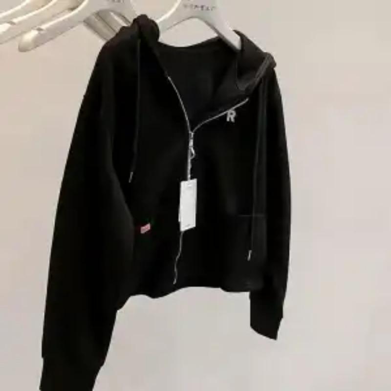 Dámská ležérní mikina s kapucí a zipem, crop top s potiskem písmen
