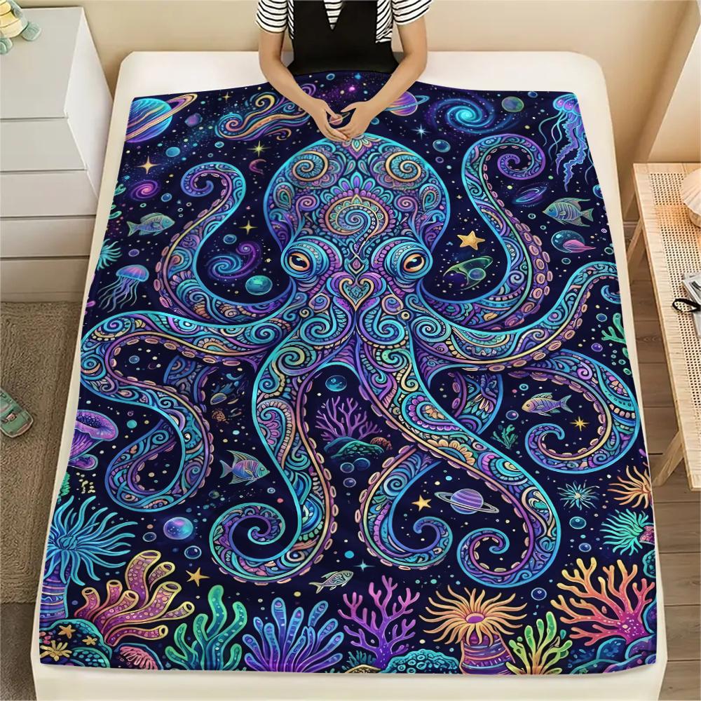 Colorful Line Marine OrganismsPrint Flannel Blanket,High Quality Comfortable for All Seasons,Home Decor,Warmth and Comfort,Perfect for Christmas Gifts