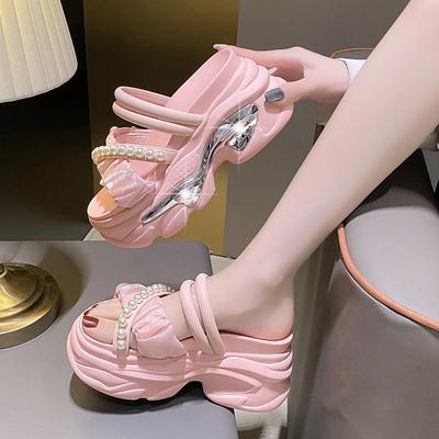 Fashion Fashion Pearl Chunky Platform Sandals Women Non Slip Wedge Slippers Woman Summer Thick Bottom Sandalias Mujer High Quality